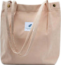 Lyrovo Women Corduroy Shoulder Tote Bag for Work Beach Travel and Shopping Grocery (Beige)