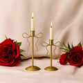 VELMORE Sky Golden Metal Candle Holder Set of 2, 6 and 8 Inch Taper Candle Stand, Minimalist Home Decor for Bedroom, Table and Living Room