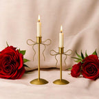 VELMORE Sky Golden Metal Candle Holder Set of 2, 6 and 8 Inch Taper Candle Stand, Minimalist Home Decor for Bedroom, Table and Living Room
