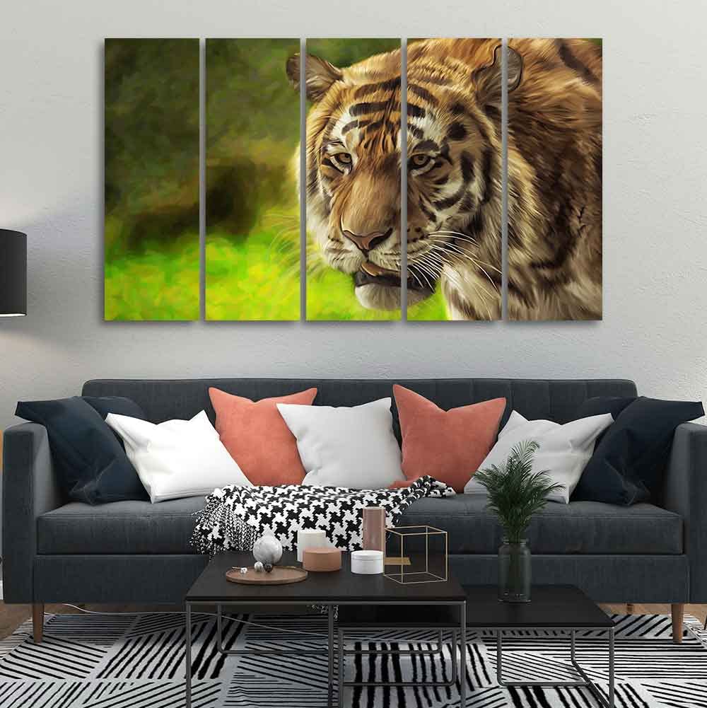 VIBECRAFTS Tiger Canvas Wall Painting Set of Five For Home|Office|Living Room|Gift (PTVC5Pcs4_8623)
