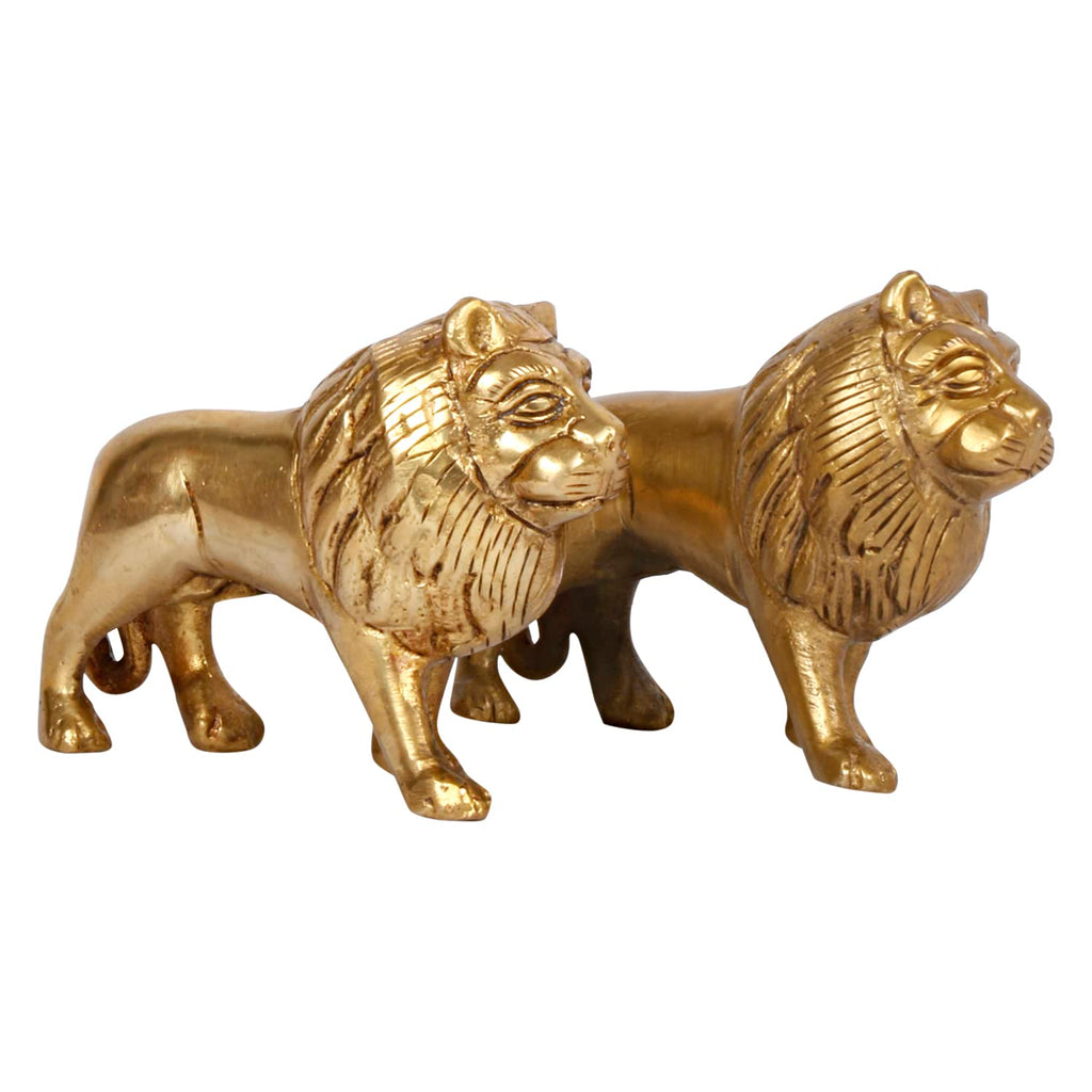 ARTVARKO Brass Lion Pair Statues 4 Inch Pack of 2 | Vastu & Feng Shui Lion Showpieces for Home, Office, Study Table & Entrance | Brass Decorative Lion Figurines for Protection, Prosperity & Home Décor