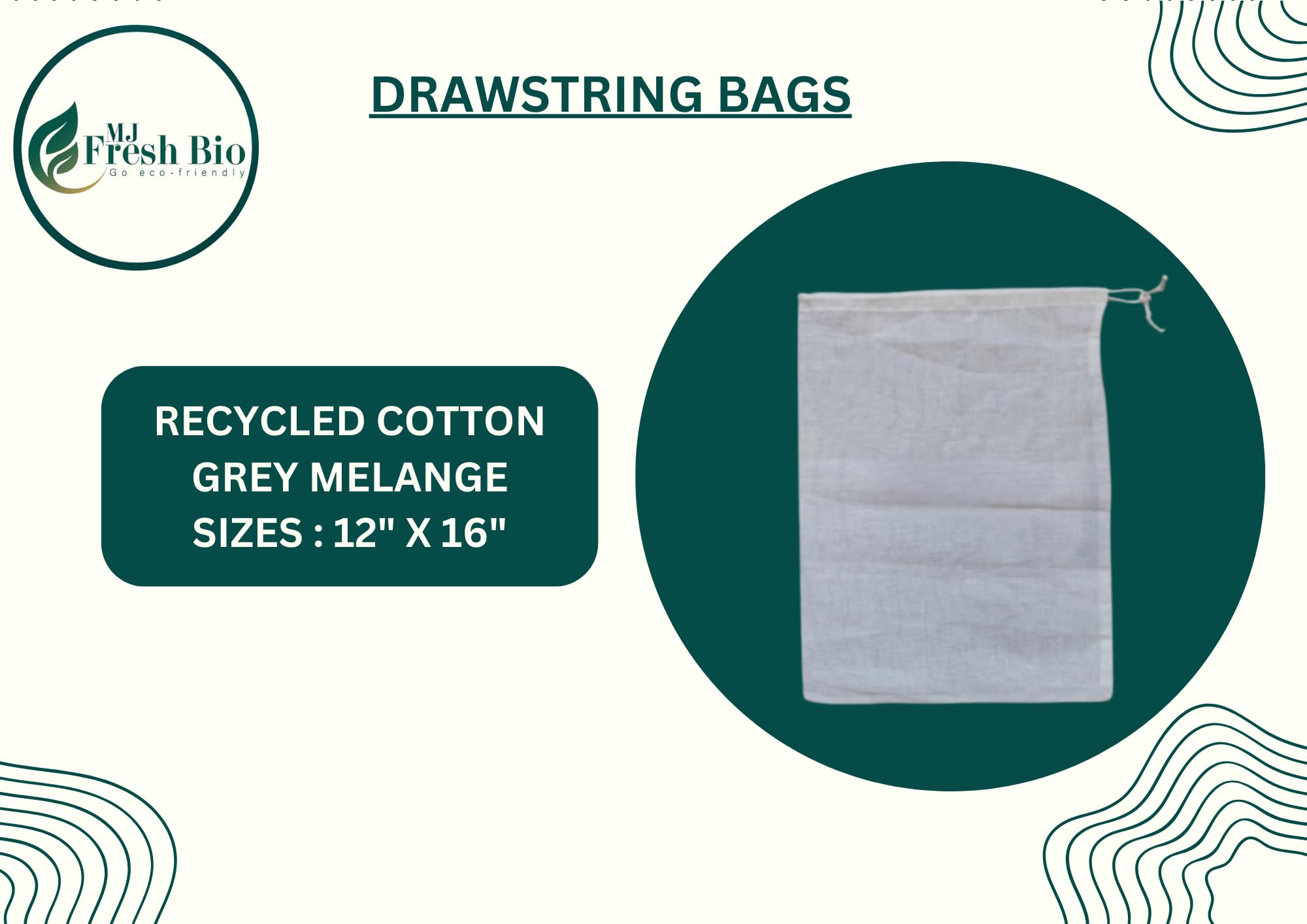 Fresh Bio Cotton Tote Bag | Reusable Shopping Tote for Grocery, Travel | Lightweight & Stylish | Drawstring Bag | Eco-Friendly, Durable & Spacious (10, 12 X 16)