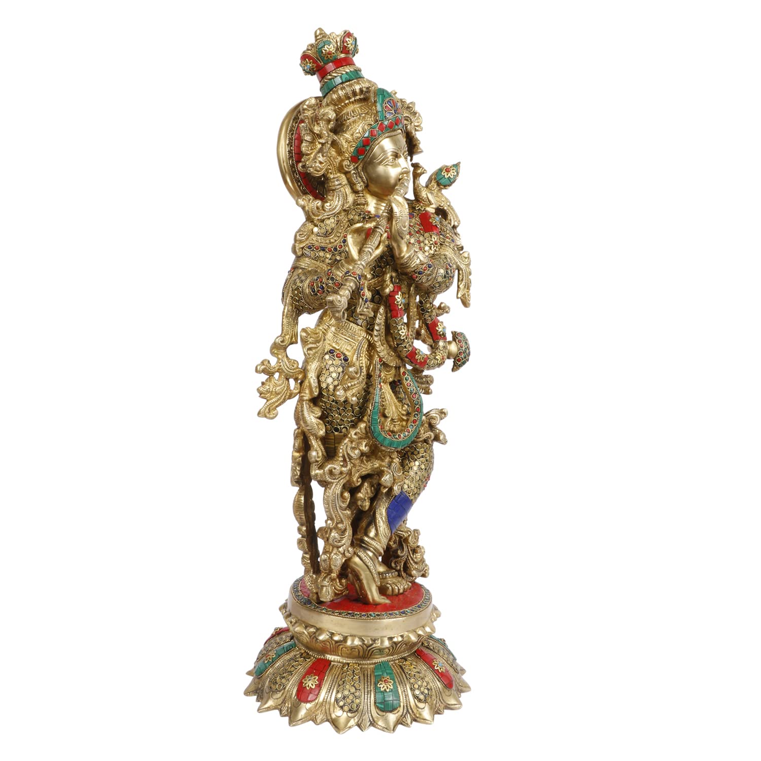 ARTVARKO Big Lord Murli Manohar Krishna Statue Brass Inlay Handwork Murti Gift & Home Temple Décor - Height 25 Inches