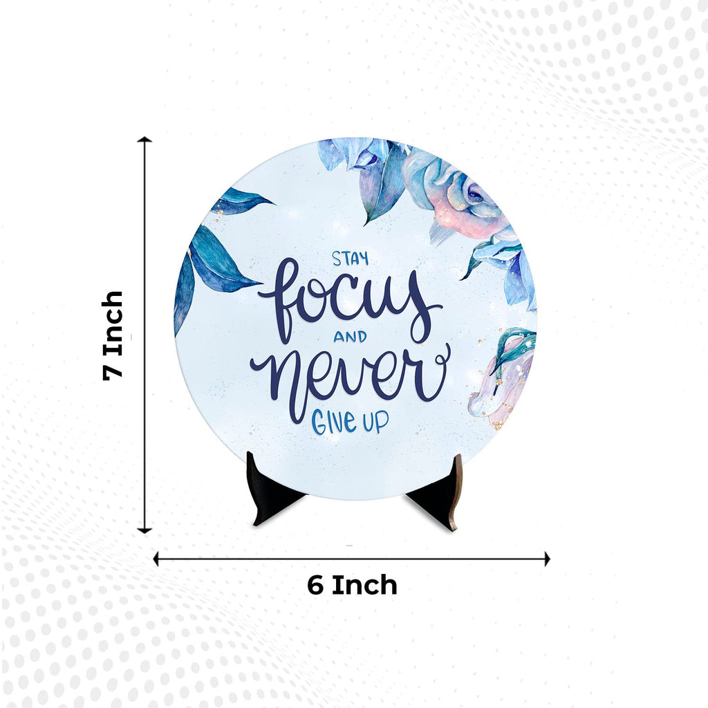 Artvibes Showpiece Idols and Figurines for Home and Office Decor | Wooden Stylish Quotes Stay Focus Never Give Up Table, Desk | Living Room | Modern Art | Motivational Show Piece (SP_1201)