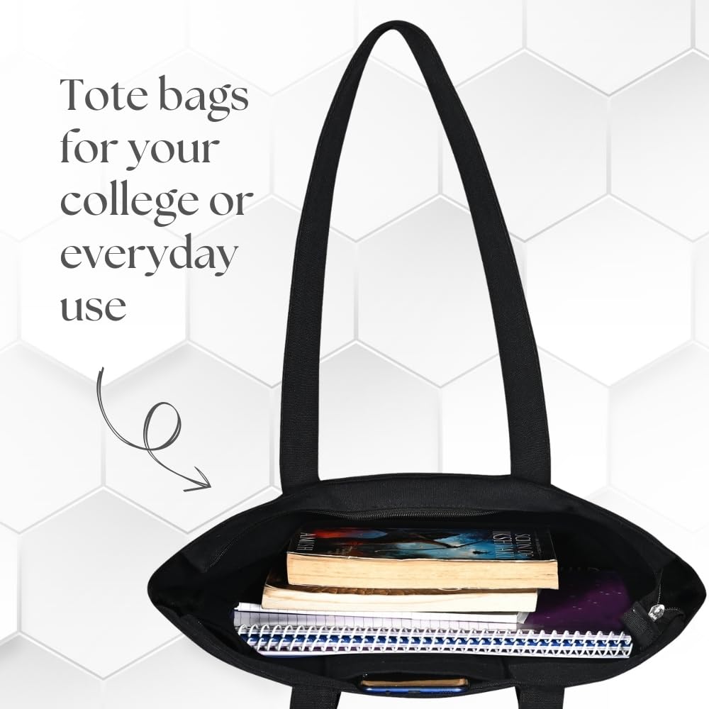 DANIOO DON'T WORRY WE CARRY Canvas Reusable Cloth Tote Bag With Zipper and Inner Pocket For Women and Girls, Travel/Beach/Gift/College Tote bag Pack Of 1 (Black) (White, Orange)