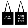 Peach Blossom Reusable Zipper and Pouch Tote Bags, 100% Cotton Shopping/Grocery Bag, Multi-Purpose Bag 5kgs Capacity, 2 Pack (Cbag_BlackJustduzz_BlackYaWtever)