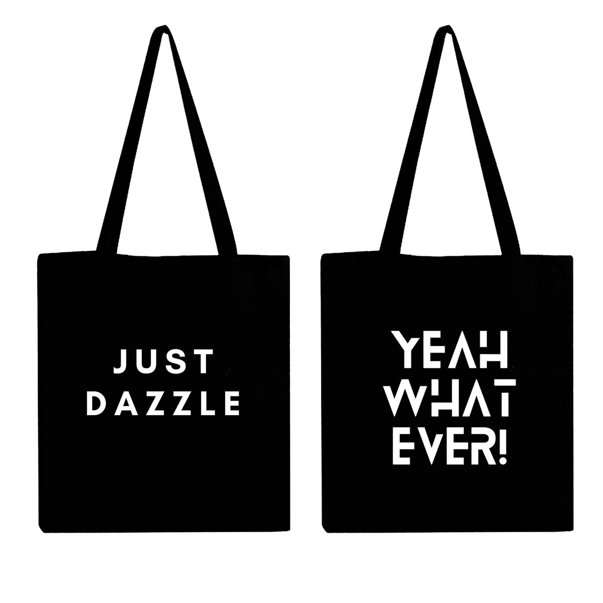 Peach Blossom Reusable Zipper and Pouch Tote Bags, 100% Cotton Shopping/Grocery Bag, Multi-Purpose Bag 5kgs Capacity, 2 Pack (Cbag_BlackJustduzz_BlackYaWtever)