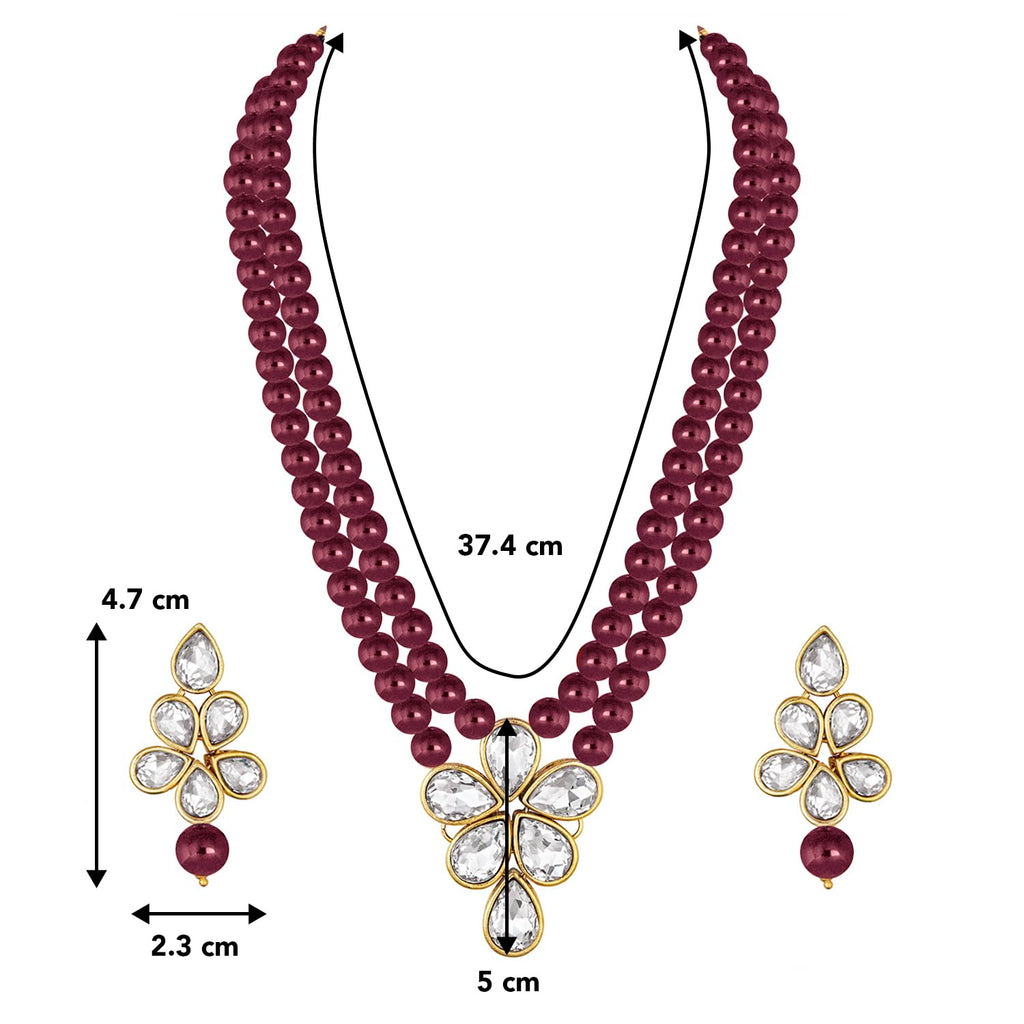 Peora Gold Plated Crystal Pearl Long Necklace Drop Earrings Set Women