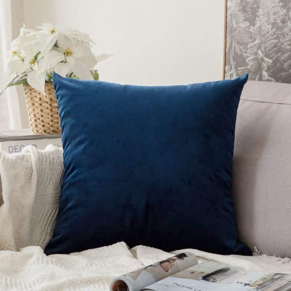 Khooti Velvet Cushion Cover, 26x26 | Blue | Pack of 1 | Solid Plain Soft & Smooth, Decorative Cushion Covers for Living Room, Bedroom, Couches, Chairs, Sofas, Beds & Home Decor