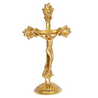 ARTVARKO Holy Cross Jesus Christ Brass Idol for Home Living,Prayer Room Gifting and Decoration Gold 11 Inch Standard, Pack of 1.
