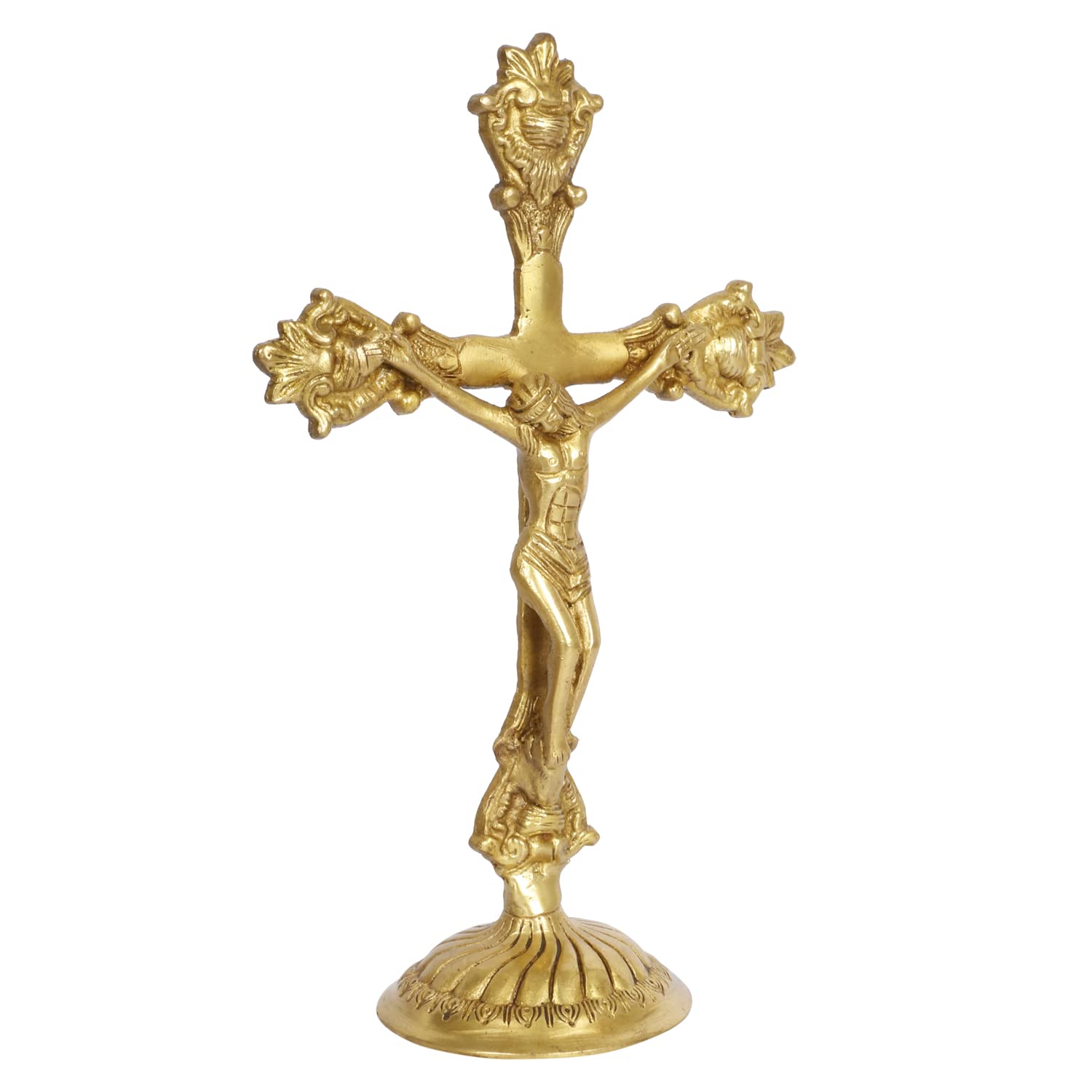 ARTVARKO Holy Cross Jesus Christ Brass Idol for Home Living,Prayer Room Gifting and Decoration Gold 11 Inch Standard, Pack of 1.