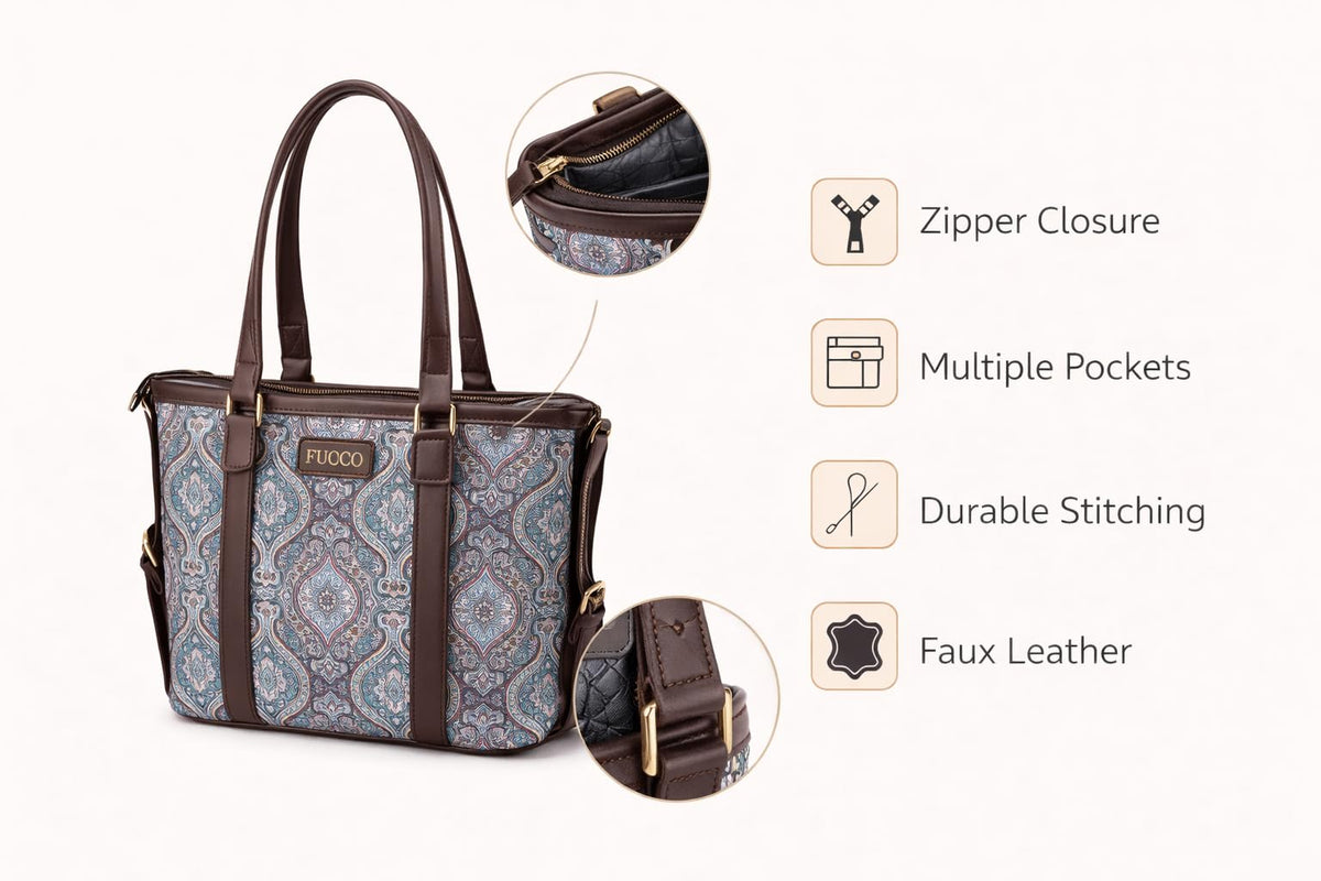 FUOCO Stylish Handbags & Tote Bags for Women – Large Capacity Shoulder & Crossbody Side Bag with Adjustable Strap & Zipper Closure for Office, Work, College & Travel