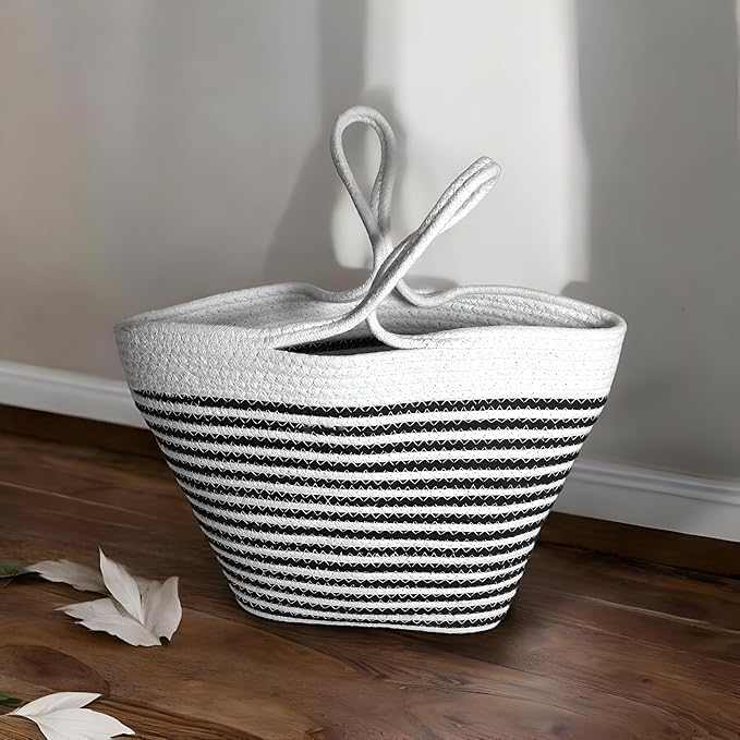 BEAUTIFUL HOMMIES Attractive Hand Bag |large Tote Bag |Summer Bag | Bucket Bag | Basket Bag | Bamboo Tote | Beach Bags for Women|Boho Bag|Handbag |Jute Bag |Handmade Bag (WHITE BLACK)