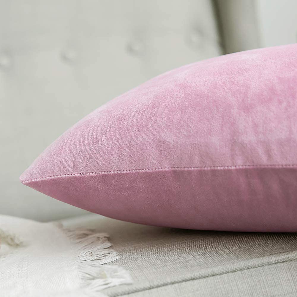 Khooti Velvet 200 TC Cushion Cover Pack Of 1-18X28/46X71 Cm-Baby Pink-Soft Pillow Covers Cushion Case For Sofa Bedroom Living room Chair Car