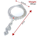 KridayKraft Beautifully Carved Round Shape Silver Plating Hand Mirror for Makeup, Travelling, Salon Mirror & Decorative Mirror Antique Item for Wedding Gifts.