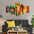 VIBECRAFTS Divine Gautama Buddha Face Premium Frame Wall Painting of Five Pieces For Home|Office|Living Room|Gift (PTVC5Pcs1_5548)