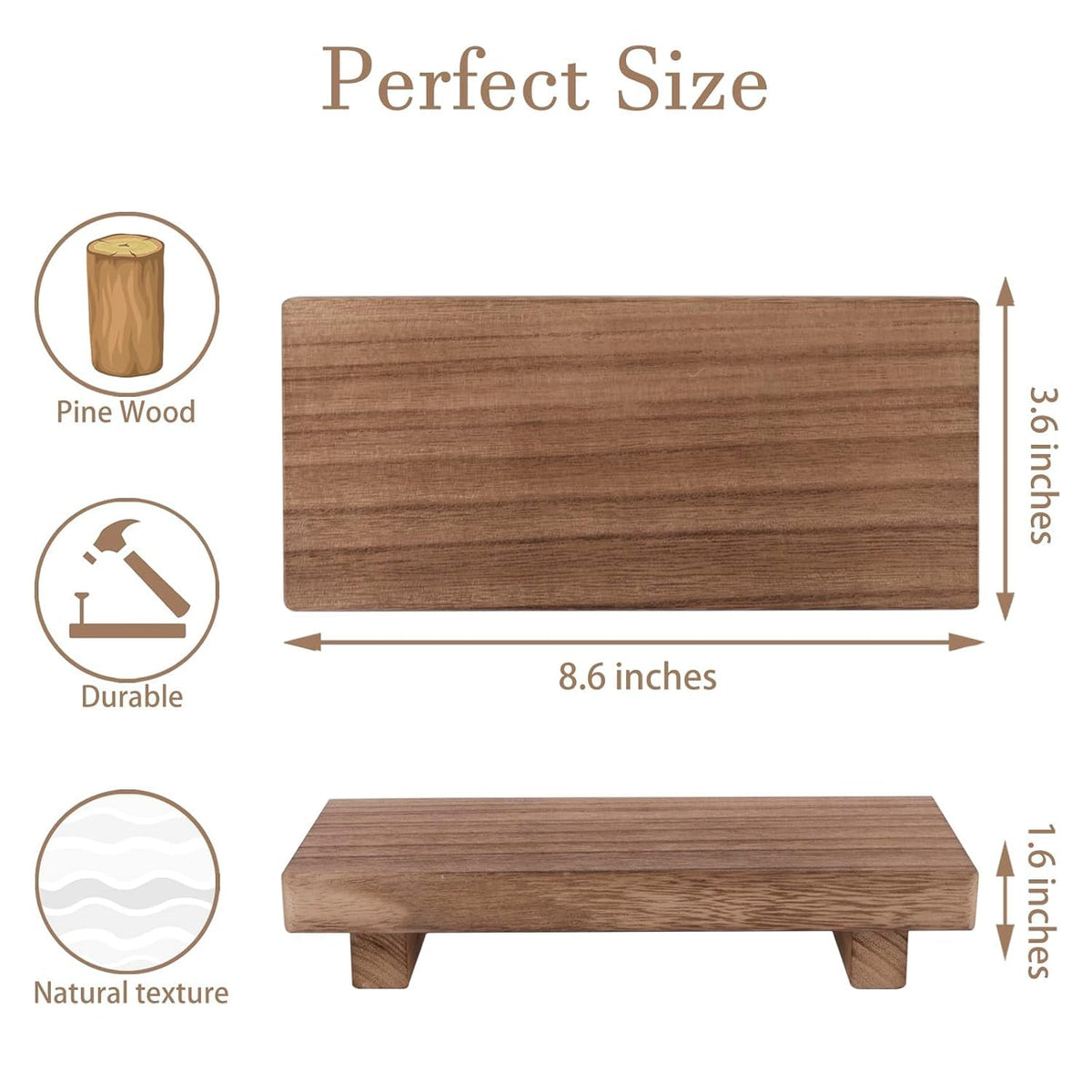 WOOD ART STORE Small Wood Tray Pedestal Stand Farmhouse Bathroom Decor Decorative Wooden Riser Kitchen Soap Dish Holder for Vanity, Counter, Sink, Brown