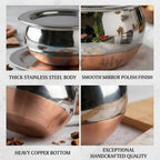 GaxQuly Stainless Steel Copper Bottom Urli Handi Set Kitchen Serving, Cooking Bowl Cookware Set | Milk Pan Tea & Coffee Punjabi Biryani Pot tapeli patila 0.5/0.75/1/1.25/1.5 Liter (Lid Handi 5pcs)
