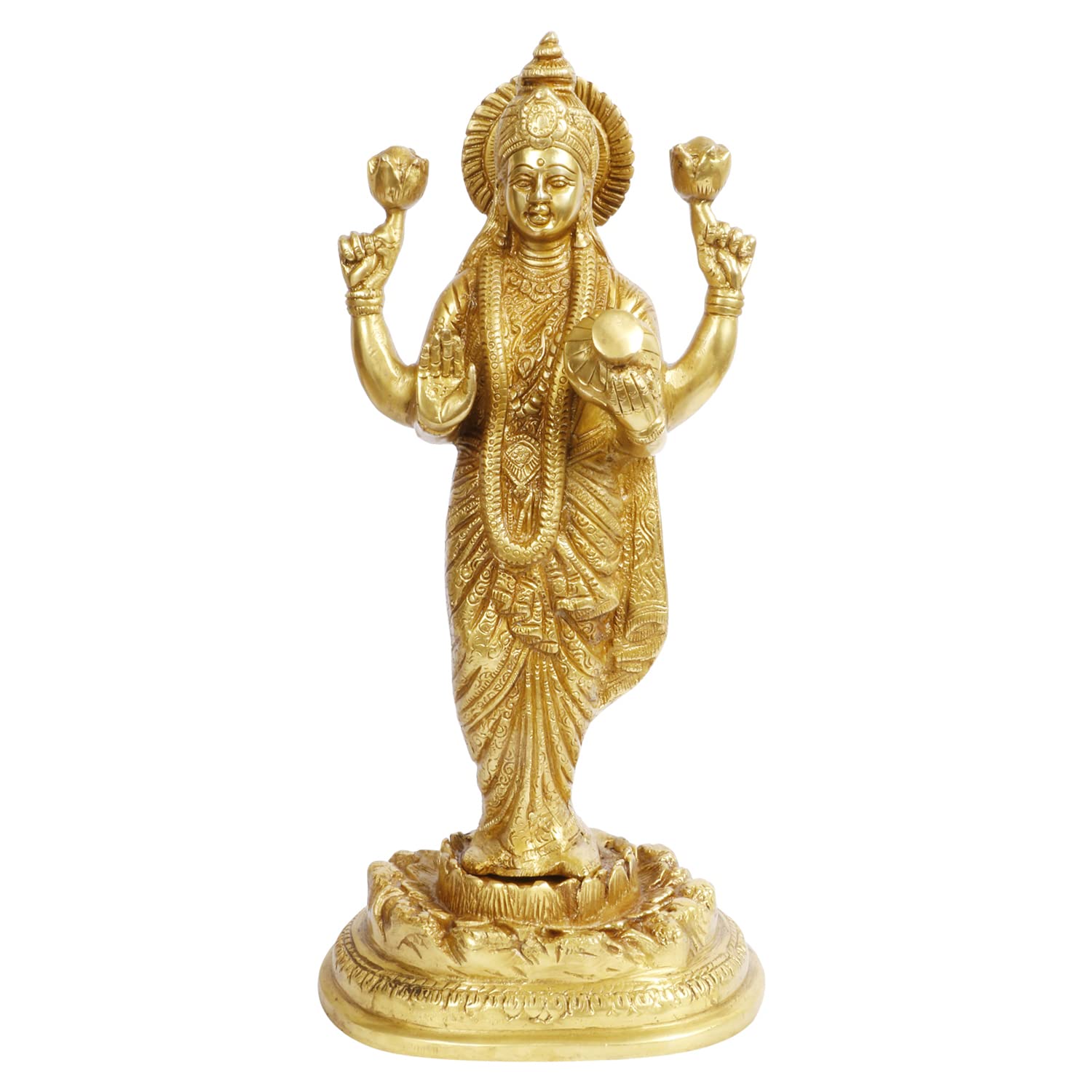 ARTVARKO Brass Lakshmi Maa Devi Idol Statue for Home Puja Goddess Laxmi Luxmi Standing Idols Showpiece for Temple 15.5 Inches
