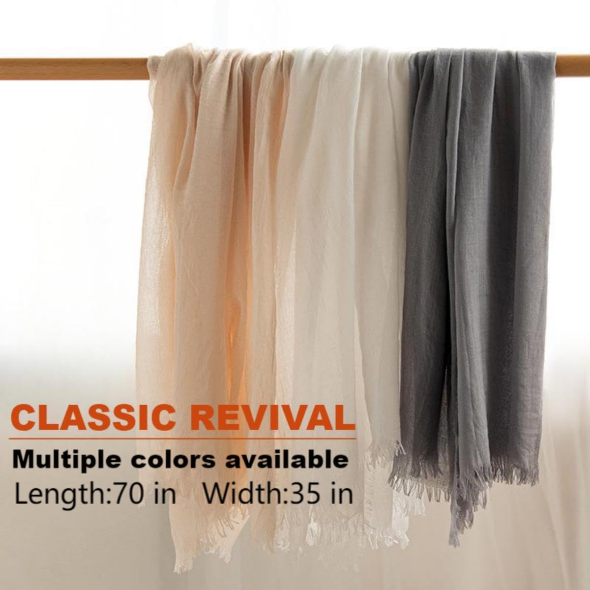 guiyal Cotton Blend Vintage Soft Scarf With Fringed Edges, Crinkle Dark Purple, 70*35''