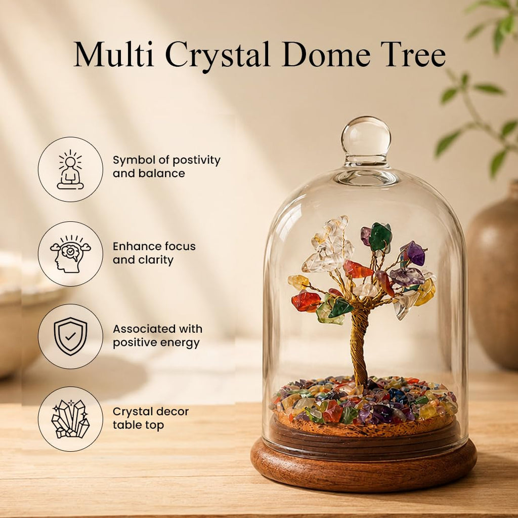 Ritualistic Dome Crystal Chakra Tree | Amethyst Gemstone Bonsai Wish Tree with Glass Dome | Healing, Energy Balance & Meditation | Feng Shui & Vastu Trees of Life | Home Décor & Spiritual Gift
