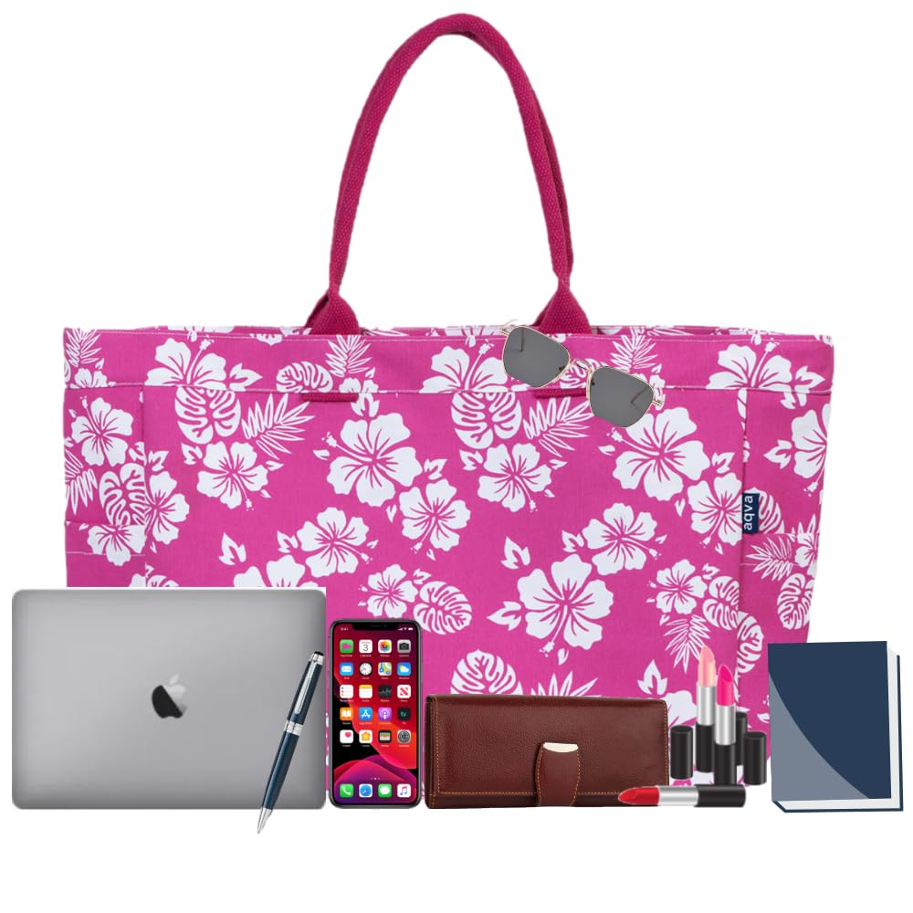 AQVA Stripe Printed Tote Bag for Women | Ladies Casual Handbag for Shopping, Travel with Top & inner Zip Pocket | Versatile Trendy Handbag for College Girls (Jardin Hot Pink)