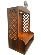 Wooden Wall Mounted Temple with LED Light, Sikh Khanda Design Pooja Mandir for Home, Office & Prayer Room Decor