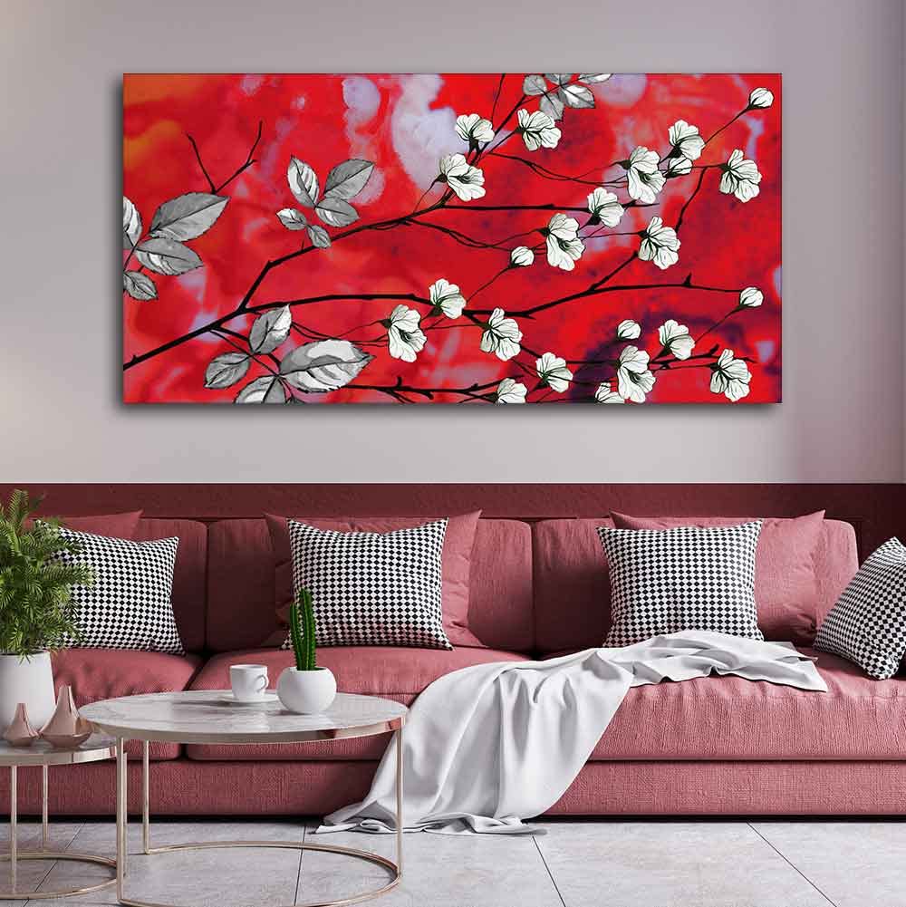VIBECRAFTS Canvas Paintings for Living Room Drawing Room White Flower Canvas Wall Painting Fitted With Wooden Frame for Home | Office | Gift (PTVCH_2401)