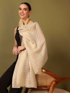 Pashmoda Women Golden Mirage Reversible Zari Moonlight Fine Wool Stole (Size : 28x80in, 71X203cm) ZSST05