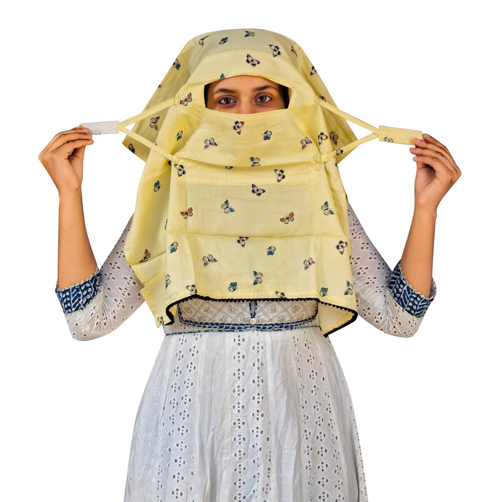 Switchon Scarf Hijab Rayon Printed fancy scarf for women Size Adjustable -Hook loop tape (Multicolor_Yellow)