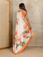 Gulkee Women's Tissue Silk Saree Banarasi South Indian Printed Soft Fabric Sarees For Occasions Like Wedding and Party With Blouse Piece(9626, Off White)