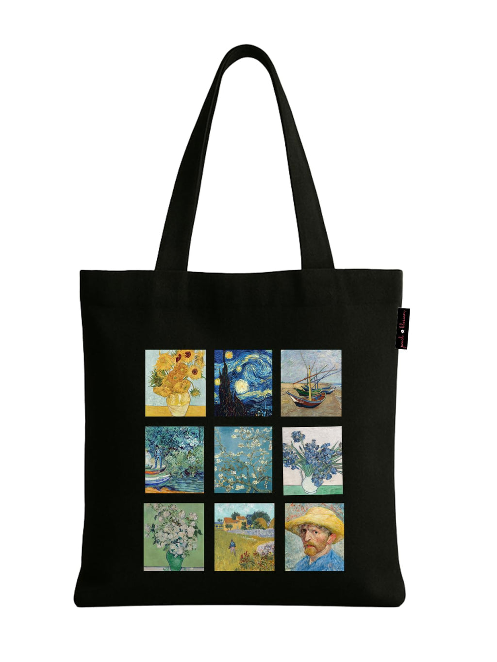 Peach Blossom Women's Printed Cotton Zipper Tote Bags (BLK - 9 BOX)