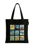 Peach Blossom Women's Printed Cotton Zipper Tote Bags (BLK - 9 BOX)