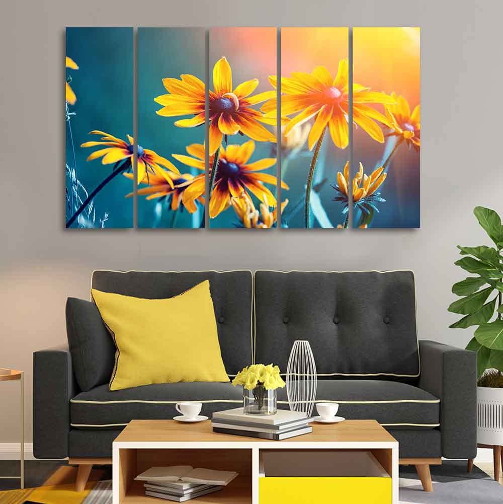 VIBECRAFTS Mexican Sunflower 5 Pieces Canvas Wall Painting For Home | Office | Living Room | Gift (PTVC5Pcs4_8541)