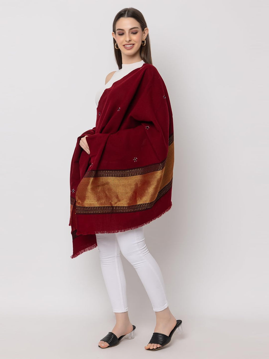 Prijam Women's Shawl (R 41 ZARI_Maroon_One Size)