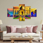 VIBECRAFTS Beautiful Taj Mahal Canvas Wall Painting Set of Five For Home|Office|Living Room|Gift (PTVC5Pcs1_5521)