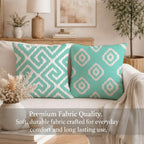 STITCHNEST Set of 2 Polycotton Cushion Covers – 24x24 Inches – Teal & White Ikat Geometric Print – Elegant Cushion Covers for Sofa & Living Room | Perfect for Home Decor