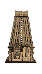 Wooden Thiruvannamalai Temple Replica, Traditional South Indian Architecture Model, 8.5 Inches Height, Decorative Religious Art Piece, Laser Cut Design