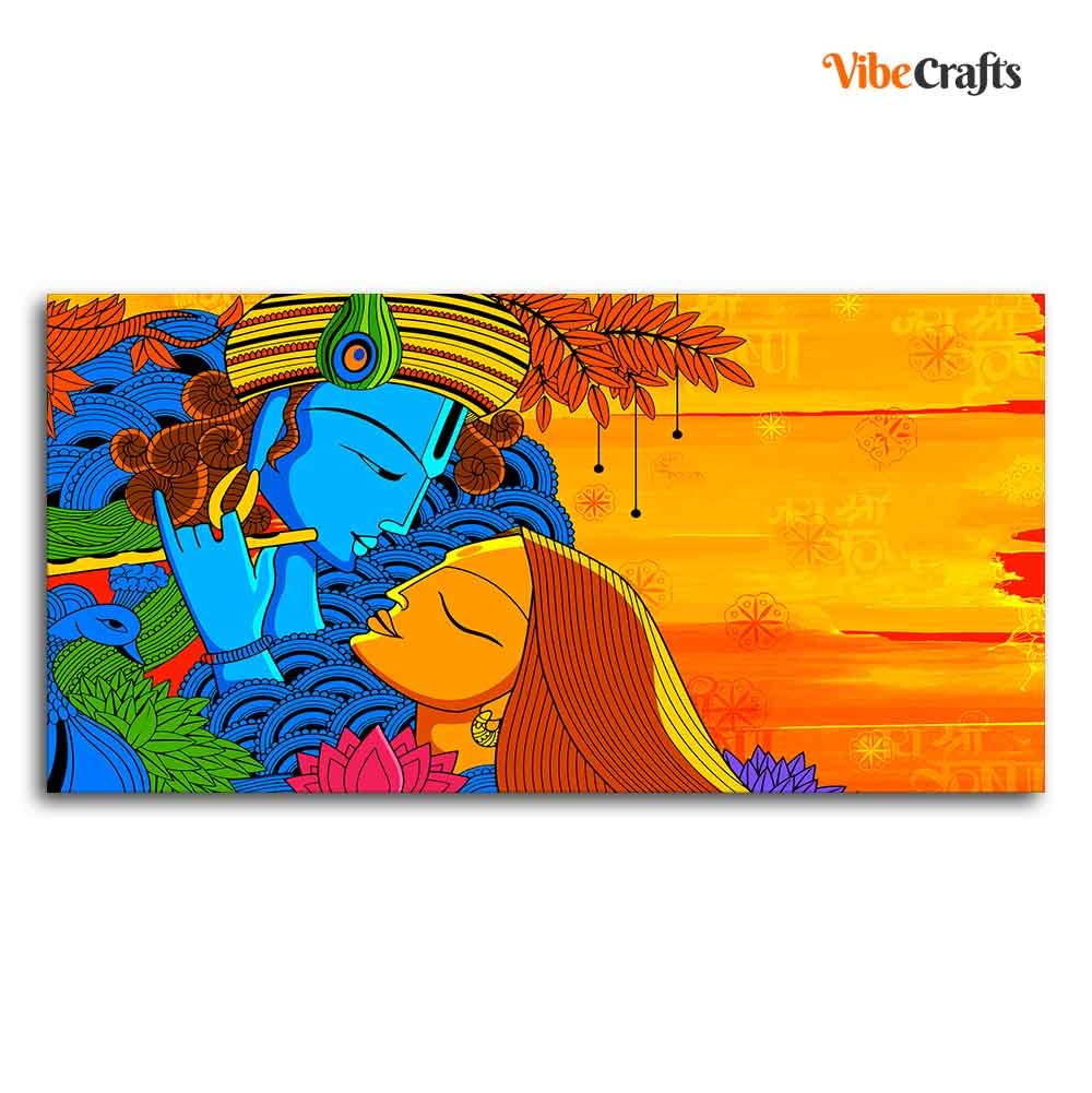 VIBECRAFTS Canvas Paintings for Living Room Drawing Room Radha And Kanha Canvas Wall Painting Fitted With Wooden Frame for Home | Office | Gift (PTVCH_2444)