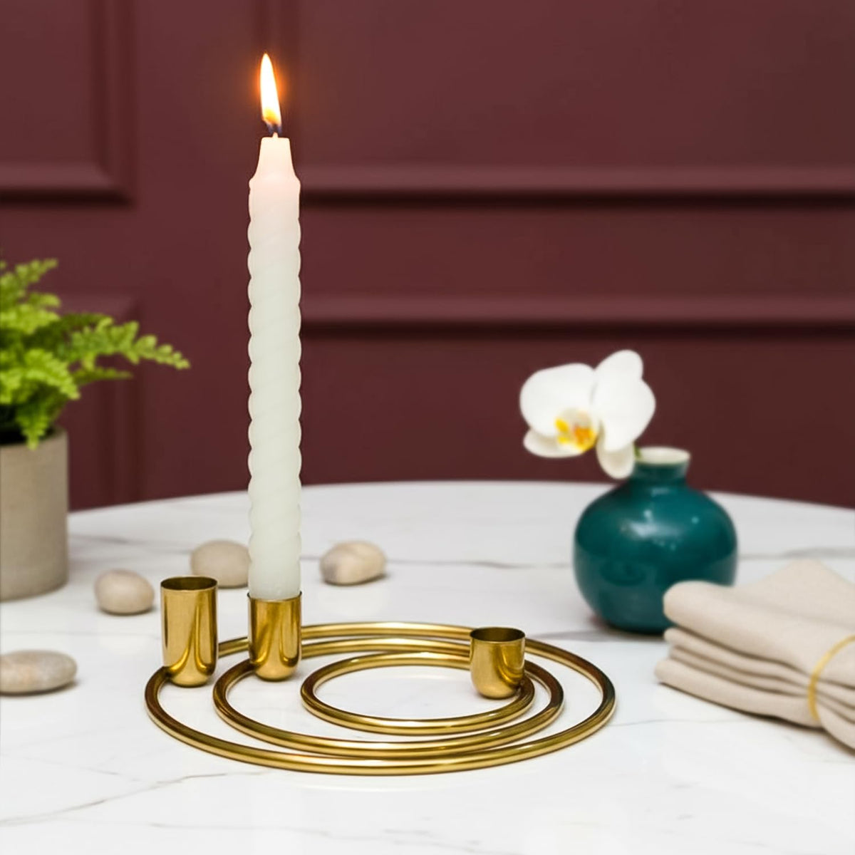Nostrae by Ekhasa Metal Candle Holder Stand (Set of 3) | Golden Metal Candle Stand for Home & Dining Table Decoration | Aesthetic Candle Holder for Living Room, Festivals & Gifting (Without Candle)
