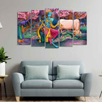 VIBECRAFTS Canvas Wall Painting of Krishna Playing Flute Set of Five For Home|Office|Living Room|Gift (PTVC5Pcs2_6539)