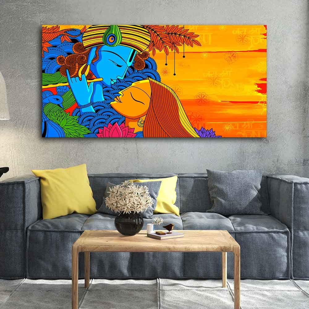 VIBECRAFTS Canvas Paintings for Living Room Drawing Room Radha And Kanha Canvas Wall Painting Fitted With Wooden Frame for Home | Office | Gift (PTVCH_2444)