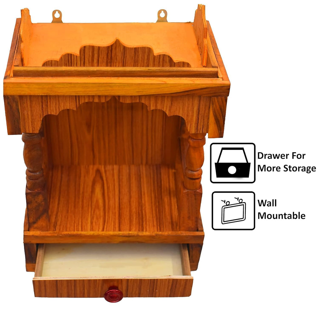 Wooden Temple Beautiful Plywood Mandir Pooja Room Home Decor Office Or Home Temple (Wooden) 44H x 19W x 29D cm (weigh 1900 gm)