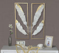 DSH CRAFTING YOUR CURIOSITY Wall Decor Metal Wall Art Gold White Feather Wall Hanging Sculpture (Set of-2) For Living Room, Bedroom, Farm House, Hall, Dining Hall.