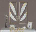 DSH CRAFTING YOUR CURIOSITY Wall Decor Metal Wall Art Gold White Feather Wall Hanging Sculpture (Set of-2) For Living Room, Bedroom, Farm House, Hall, Dining Hall.