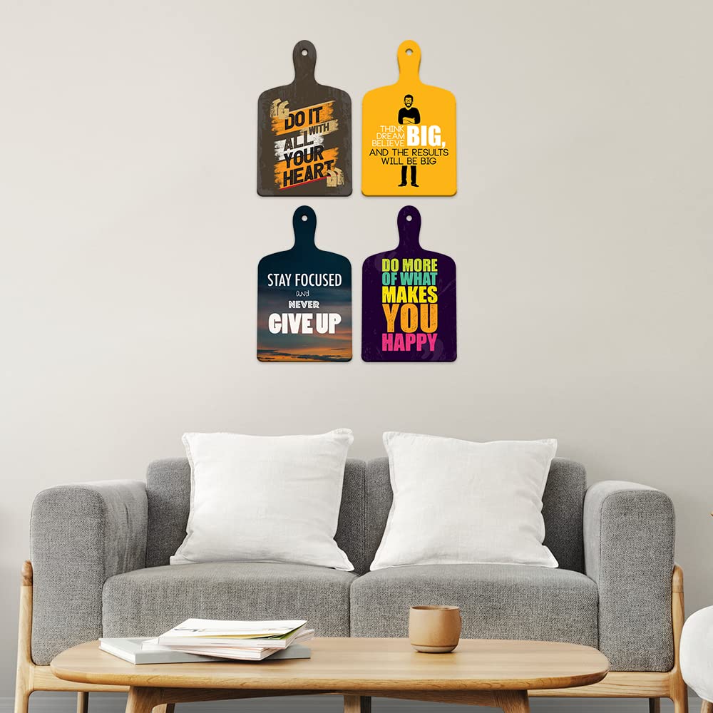 Artvibes Stay Focused And Never Give Up MDF Wall Hanger | Quotes Decor Item | Motivational Wall Decor | Wall Accent | Graphic Art | Gift Items | Office Wall Decoration Items (WH_5619NN), Set of 4
