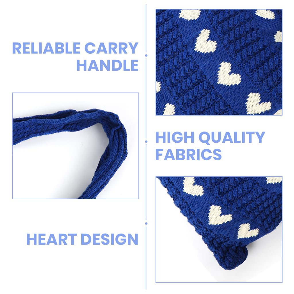 Zibuyu Crochet Tote Bag for Women, Heart-Shaped, Blue, 38x35CM
