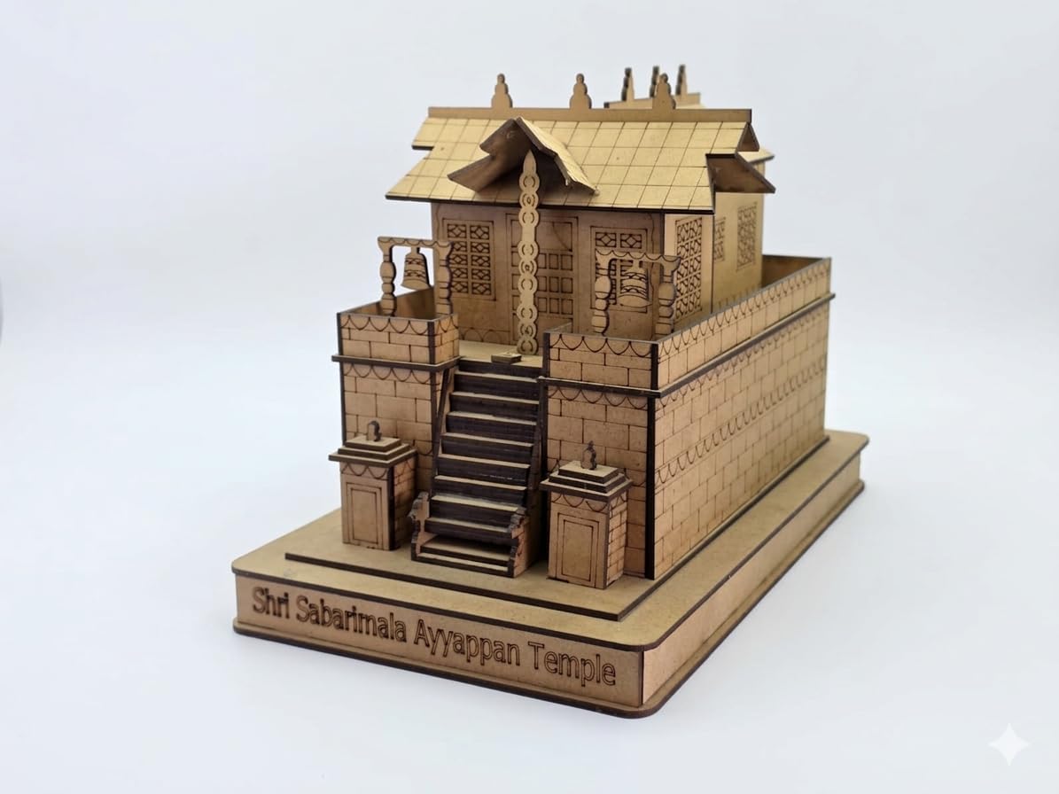 Shri Sabarimala Ayyappan Temple Wooden Model, Decorative Miniature Temple Replica