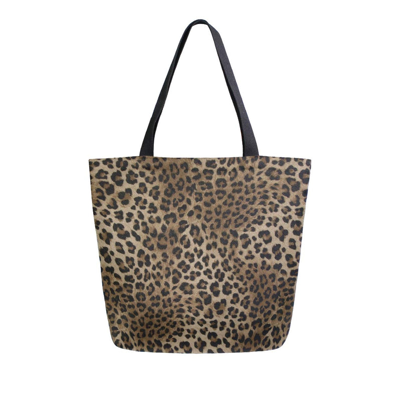Naanle Animal Print Canvas Tote Bag Large Women Casual Shoulder Bag Handbag, Leopard Print Reusable Multipurpose Heavy Duty Shopping Grocery Cotton Bag for Outdoors.