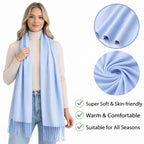 Cindy & Wendy Women's Pashmina Shawl Wrap for Evening Dress Bridesmaid Wedding Bridal Winter Warm Large Soft scarf, Light Blue, One size